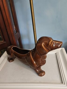 Dachshund Vintage Ceramic Planter in Brown - Classic Home Accents